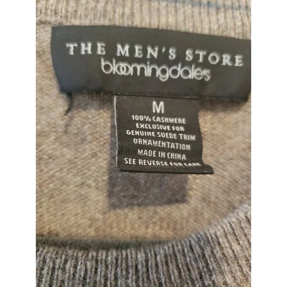 Bloomingdales Cashmere Sweater Pullover Mens Gray Suede Elbow Patches M Academia - Picture 4 of 7